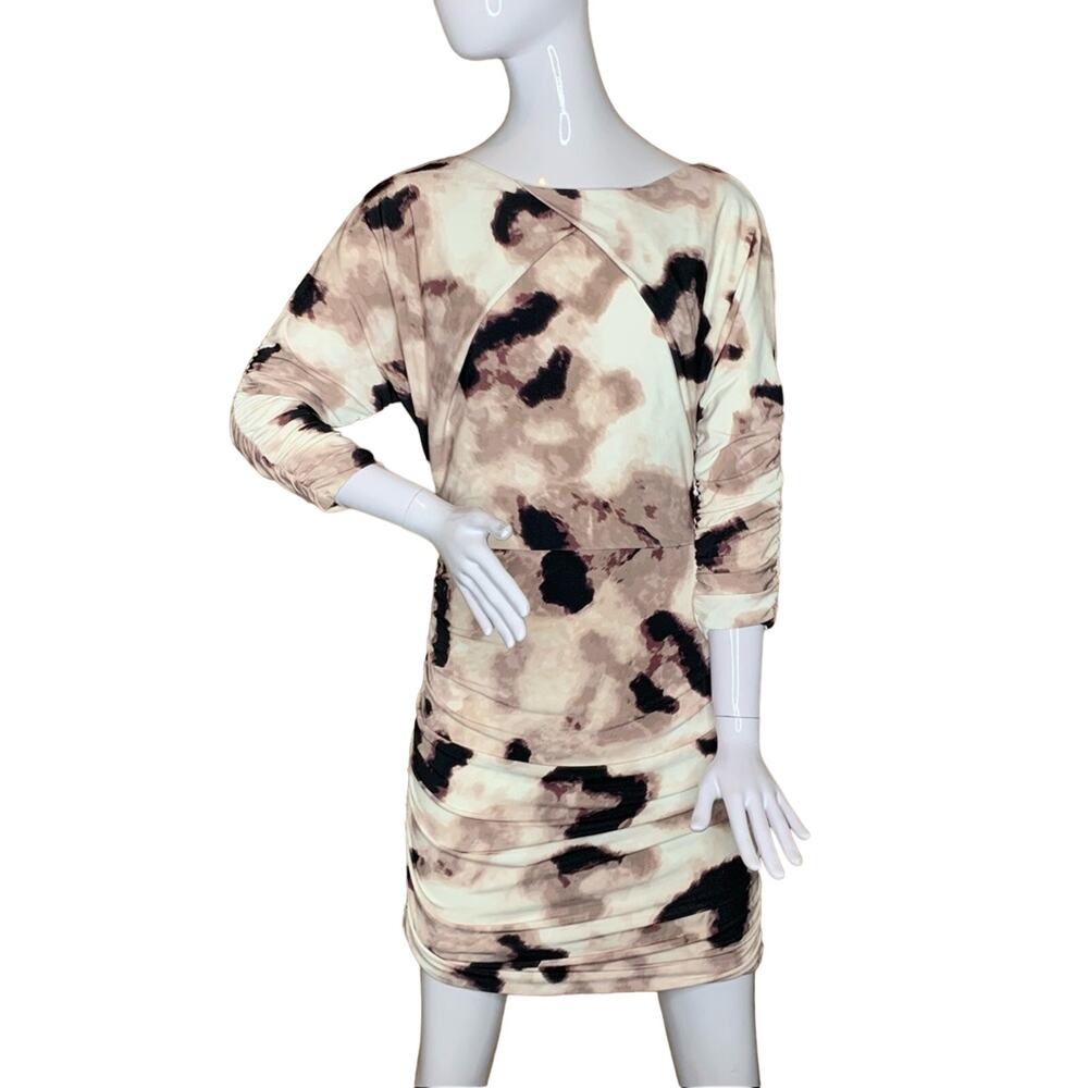 JLO Jennifer Lopez Ruched Bodycon Dress Neutral Colors Abstract Print Size S